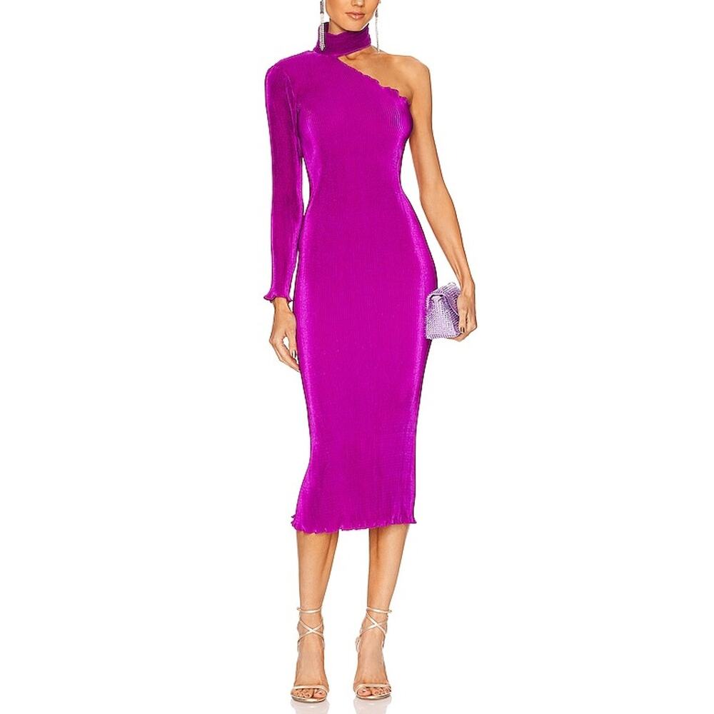 L'Idee 'Soiree' 90's Purple Turtleneck One Shoulder Sleeved Gown Size XS